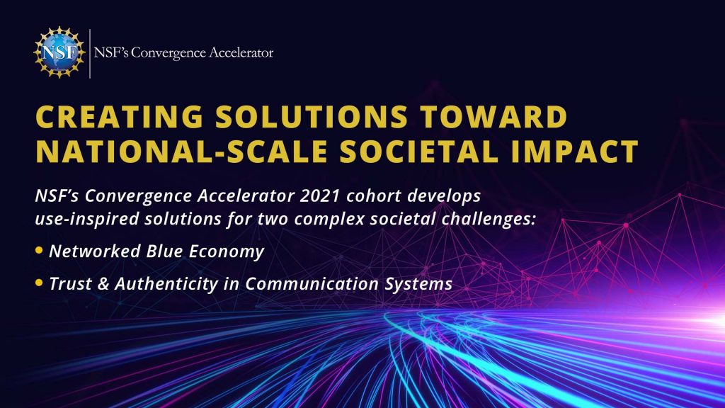 NSF Convergence Accelerator 2021 cohort develops use-inspired solutions for two complex societal challengers: networkers blue economy, and trust & authenticity in communication systems