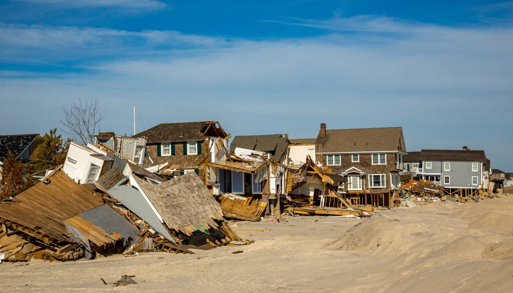 Damage to beach homes on the shore in the aftermath of Superstorm Sandy.