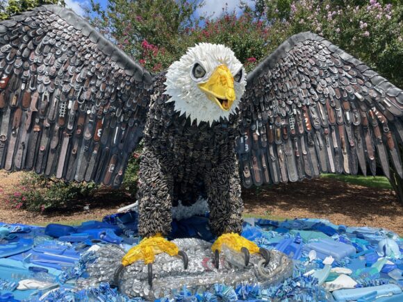 Mox helped to create Rosa, the Washed Ashore sculpture made out of plastic garbage salvaged from the sea.